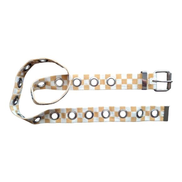 Beige white checkered grommet belt size M - Picture 1 of 5